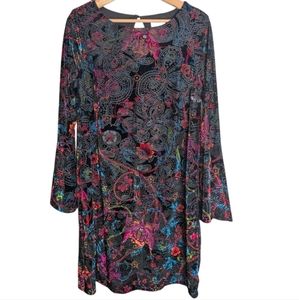 Eci New York Velvet Burnout Bell Sleeve Floral Dress Medium Retro 70s Whimsigoth